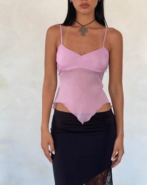 Motel Rocks Carmeline Longline Cami Tank Top Dame Rosa | ZEO515QK