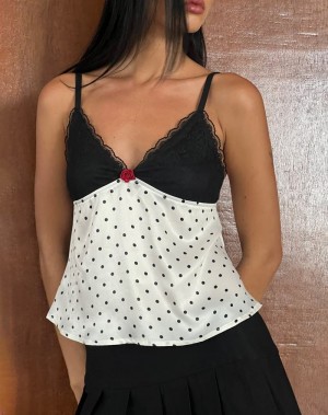 Motel Rocks Dalinda Cami Tank Top Dame Svarte Hvite | QJV562UH