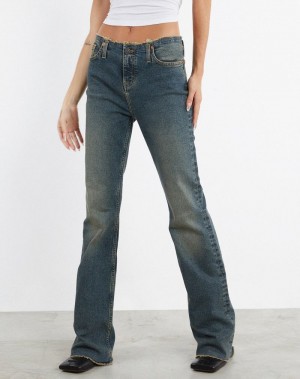 Motel Rocks Frayed Low Rise Jeans Dame Brune Blå | QPW4693XF