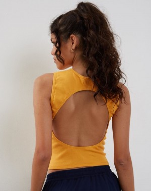 Motel Rocks Gelsho Open Back Tank Top Dame Gul | EBR9226WB