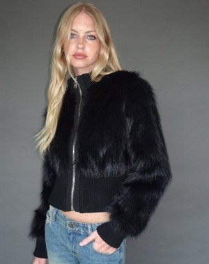 Motel Rocks Homari Shaggy Faux Fur Jakker Dame Svarte | YOF4696VZ