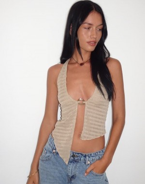 Motel Rocks Kacie Halter Vest Dame Beige | EAS5378IZ