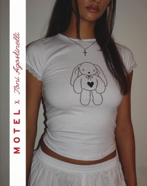 Motel Rocks Motel X Toni Agost Tattoo Izzy Tee T-skjorte Dame Hvite | VPQ7976YW