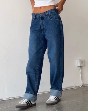 Motel Rocks Oversized Dad Low Rise Jeans Dame Blå | JZU789BK