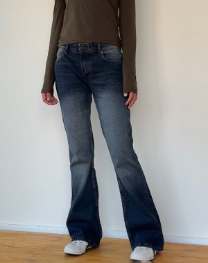 Motel Rocks Rigid Low Rise Flare Jeans Dame Mørke Blå | CIS8947GM