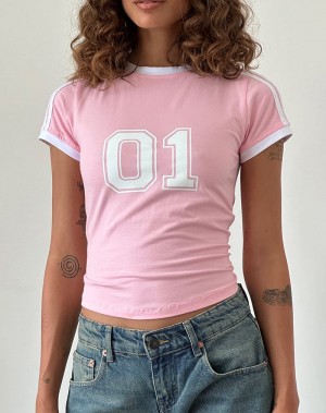 Motel Rocks Salda Sports Tee T-skjorte Dame Rosa Hvite | OTJ119QD