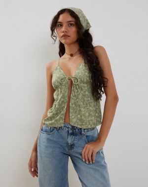 Motel Rocks Tezza Tie Front Cami Tank Top Dame Grønn | HAV6797HQ