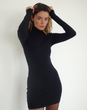 Motel Rocks Yrion Turtle Neck Bodycon Mini Kjole Dame Svarte | YGF4282DI