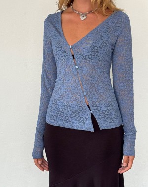 Motel Rocks Zatin Asymmetrical Cardigan Dame Blå | FXN5951DW