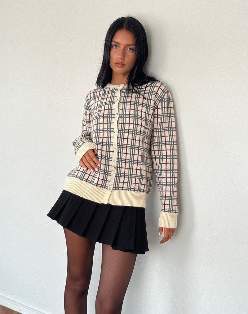 Motel Rocks Arlene Checked Knit Cardigan Dame Pisket Krem Hvite | OLN8897KR