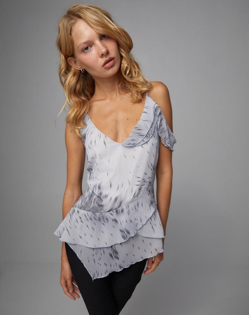 Motel Rocks Aurel Waterfall Ruffle Cami Tank Top Dame Hvite | LDF457WP