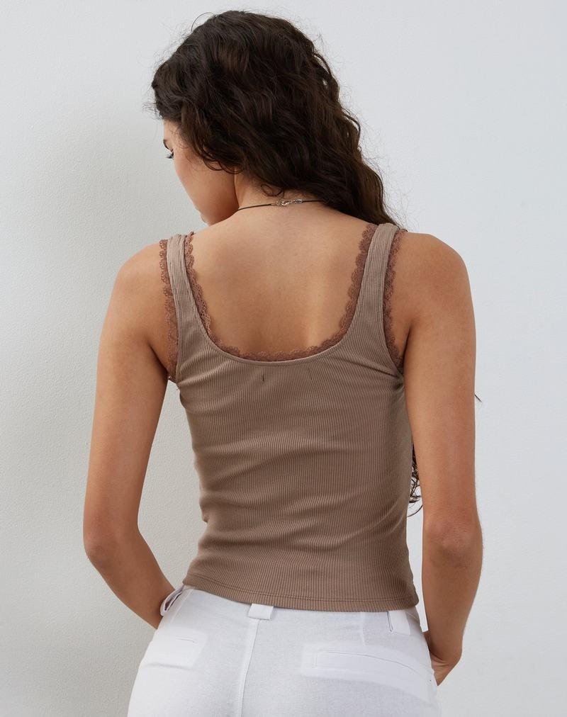 Motel Rocks Carillo Blonder Trim Top Vest Dame Mørke Brune | IVW2298KP