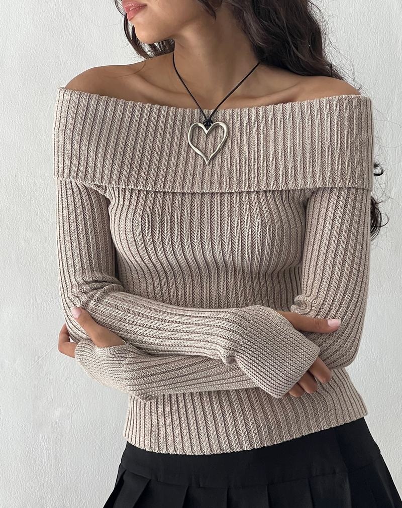 Motel Rocks Circe Off-shoulder Long Sleeve Knit Top Genser Dame Beige | DHW4231SI