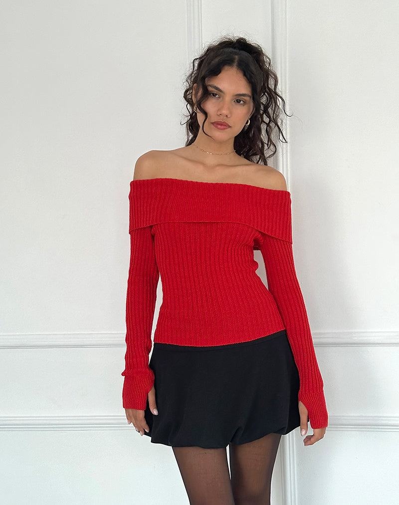 Motel Rocks Circe Off-shoulder Long Sleeve Knit Top Genser Dame Rød | HYP4568OI