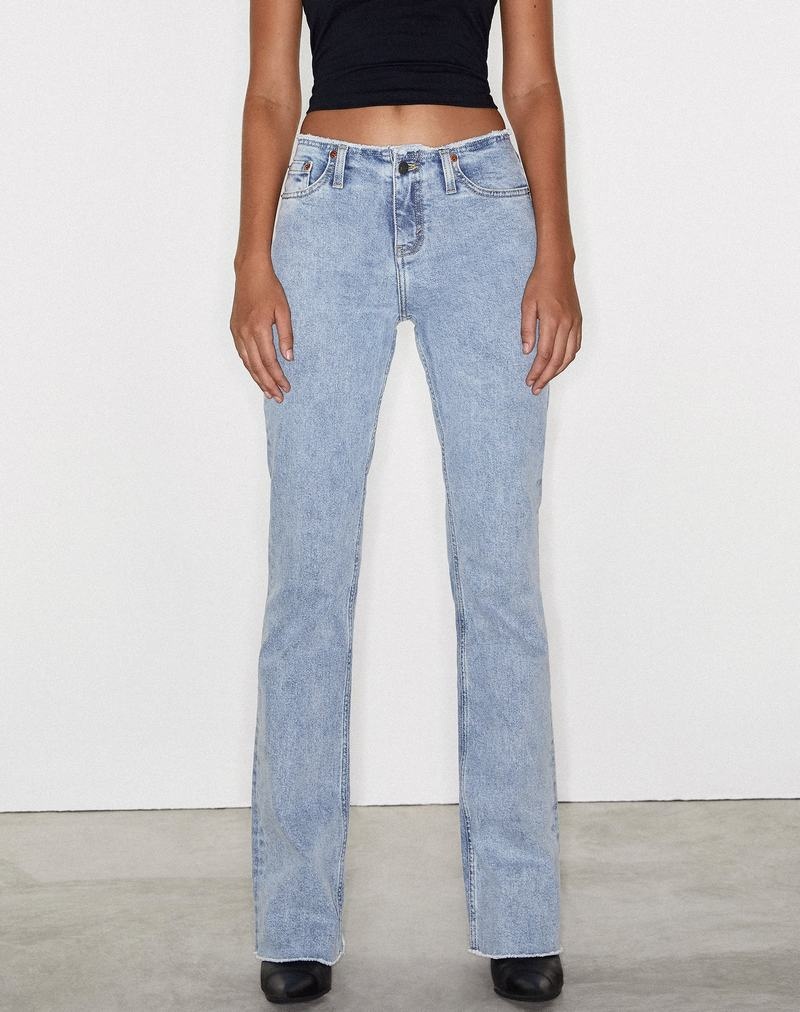 Motel Rocks Frayed Low Rise Jeans Dame Lyse Blå | TYU8467JE