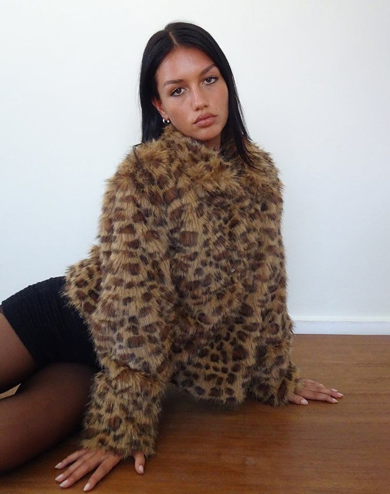 Motel Rocks Joji Crop Faux Fur Jakker Dame Brune | OSL2797DM