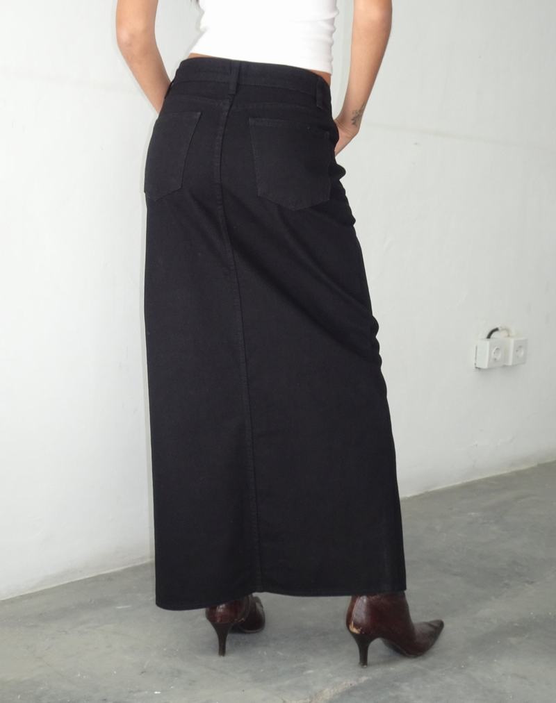 Motel Rocks Low Rise Maxi Denim Skjørt Dame Svarte | STR4251LY