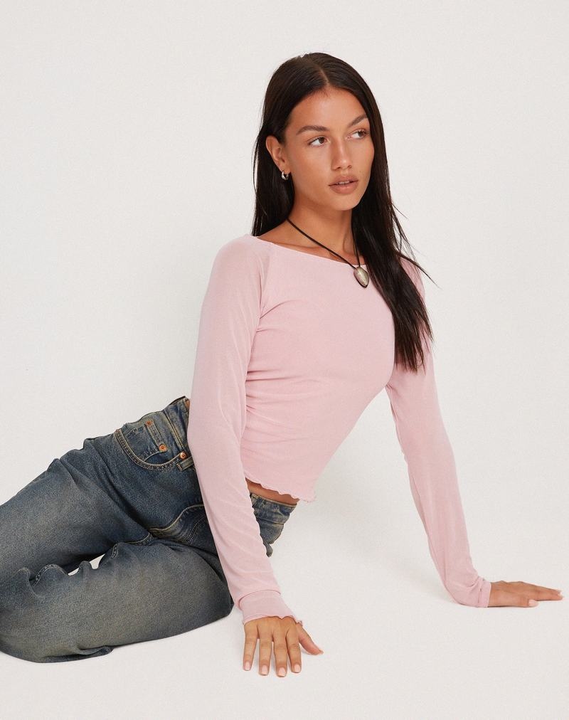 Motel Rocks Mahira Long Sleeve Mesh T-skjorte Dame Rosa | KDS975DF