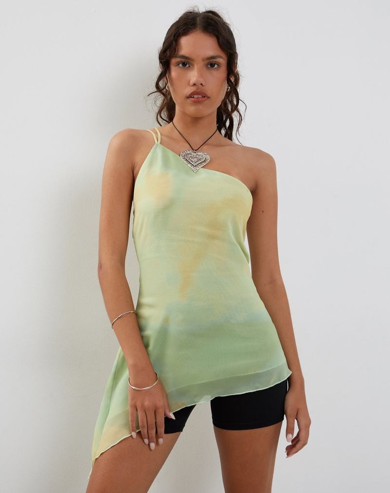 Motel Rocks Nesrin One Shoulder Longline Vest Dame Gul | IQR548DJ