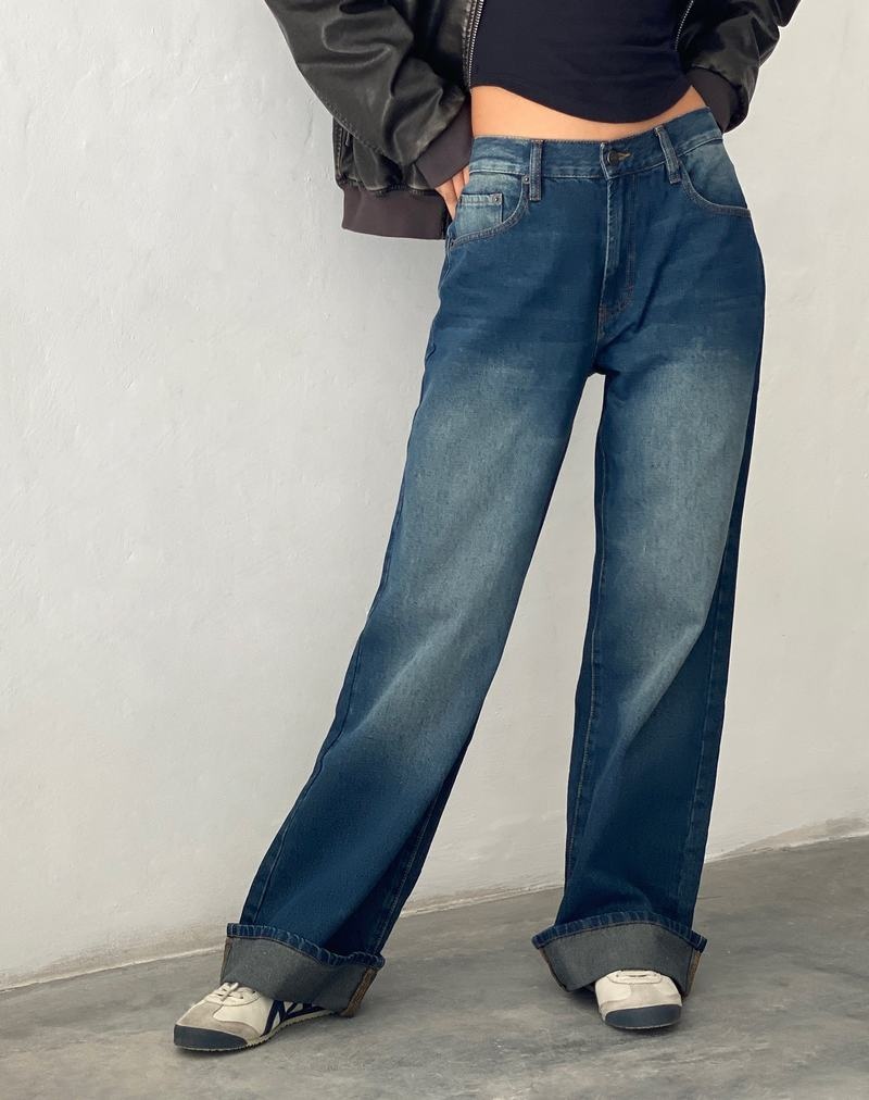 Motel Rocks Oversized Dad Low Rise Jeans Dame Mørke Blå | SEB6313NW