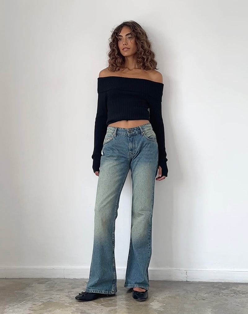 Motel Rocks Rigid Low Rise Flare Jeans Dame Grønn | WOA9647XW