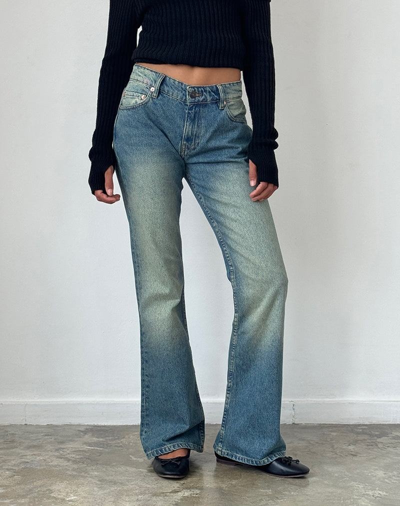 Motel Rocks Rigid Low Rise Flare Jeans Dame Grønn | WOA9647XW