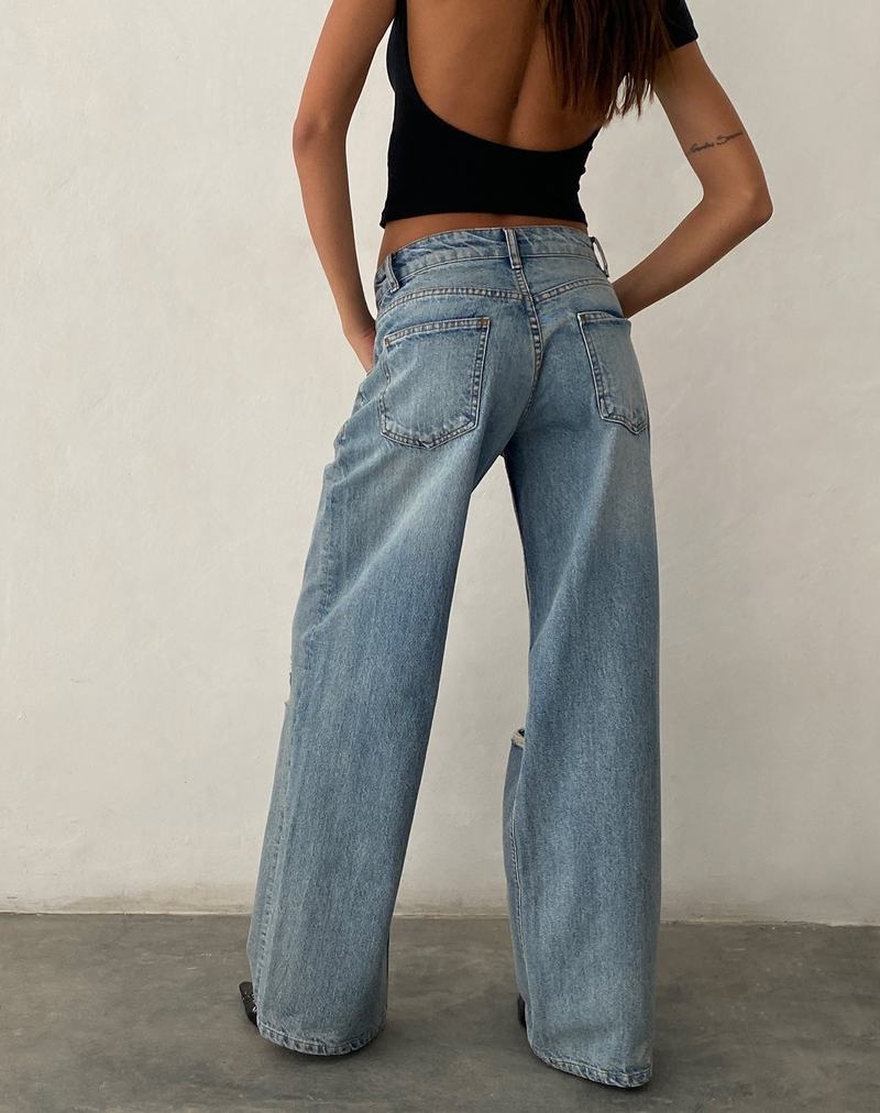 Motel Rocks Ripped Roomy Extra Brede Low Rise Jeans Dame Lyse Blå | FKZ1315VR