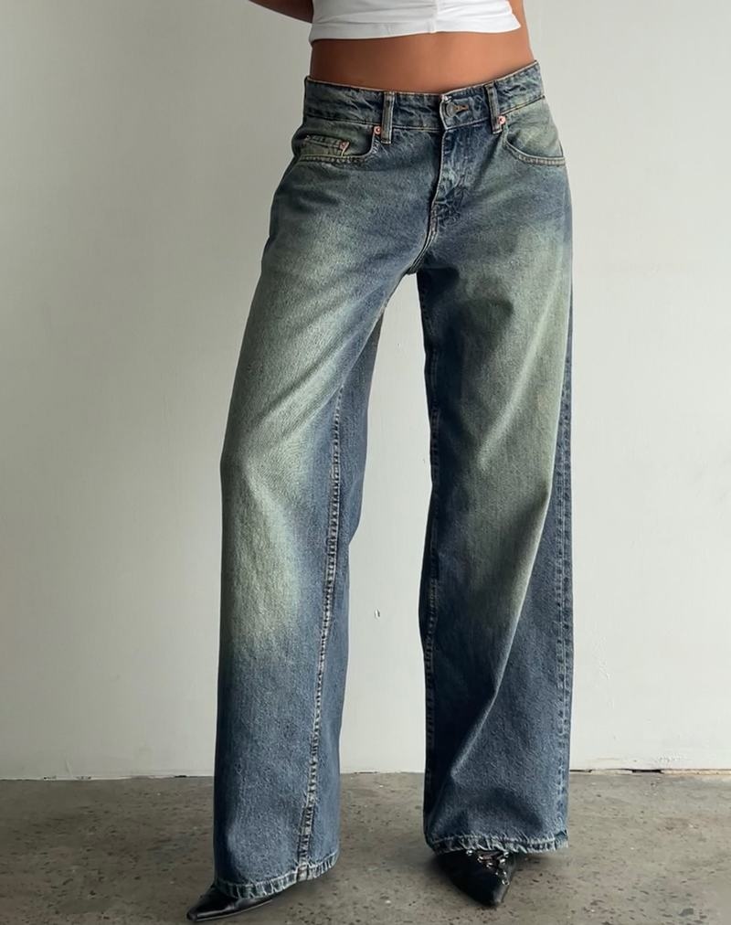 Motel Rocks Roomy Extra Brede Low Rise Jeans Dame Blå Grønn | OEX6491XL