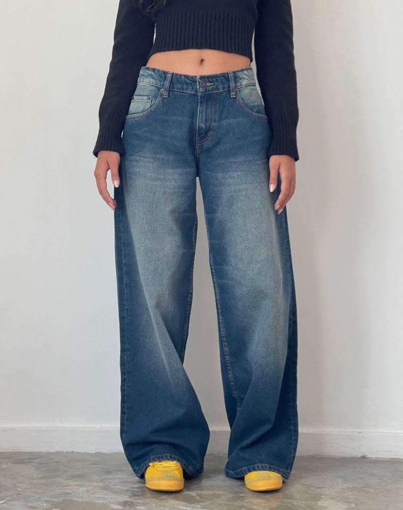 Motel Rocks Roomy Extra Brede Low Rise Jeans Dame Mørke Blå | VSI2597ZW