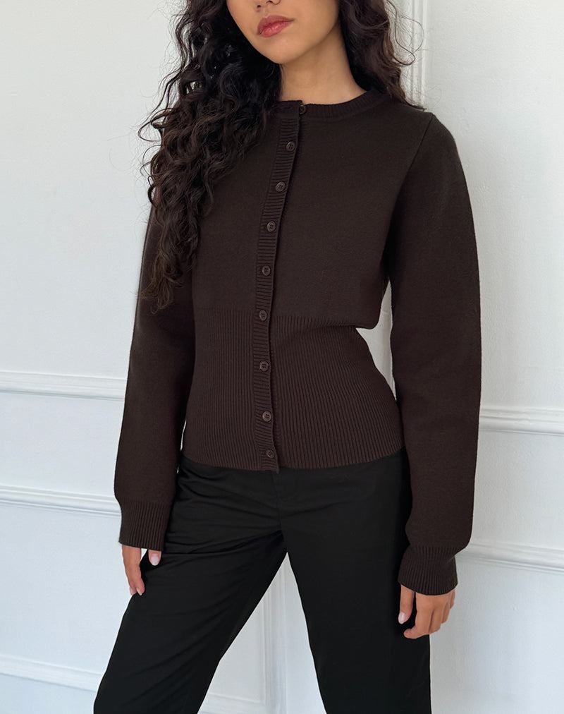 Motel Rocks Subra Long Sleeve Ribbet Hem Cardigan Dame Mørke Brune | TTP1617WJ