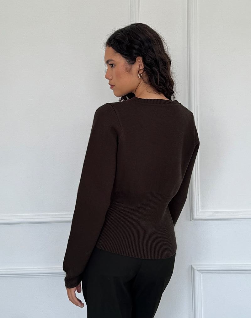 Motel Rocks Subra Long Sleeve Ribbet Hem Cardigan Dame Mørke Brune | TTP1617WJ